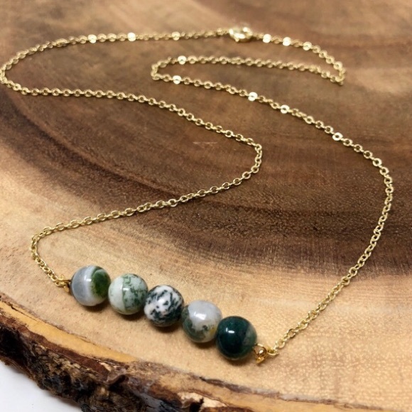 Estrella & Luna Jewelry - Moss Agate 14k Gold Necklace